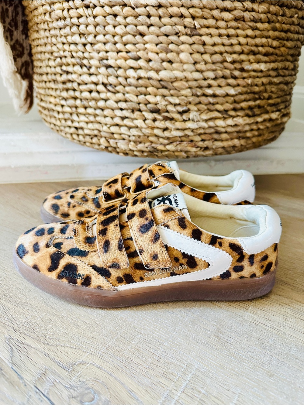 Sam Edelman Talia Leopard Print Calf Hair Sneakers Velcro